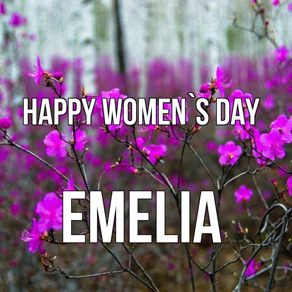 Greetings card с именем, Emelia happy women`s day дикие цветы Greetings with text for free download 